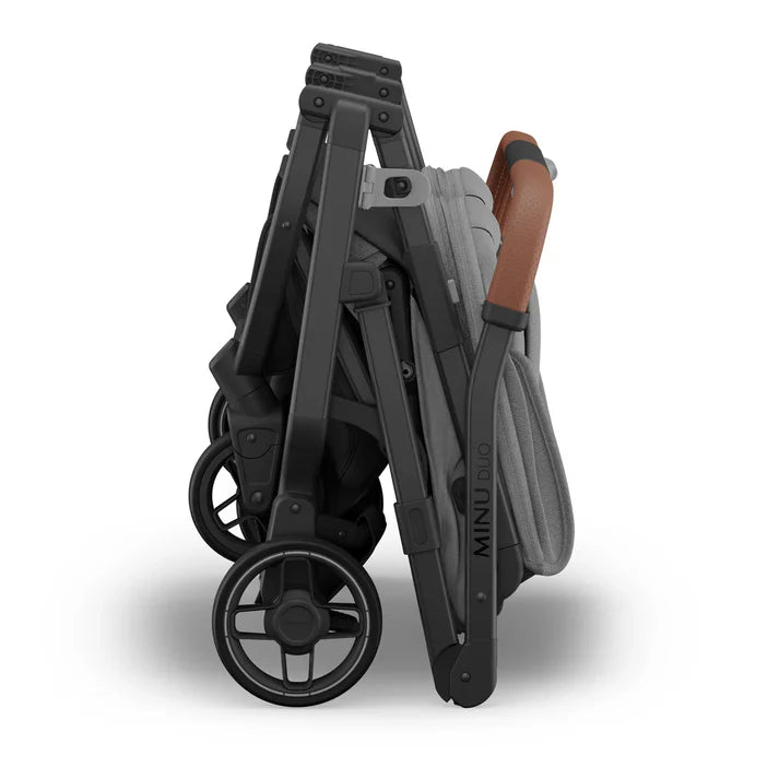 smallest double stroller folded UPPAbaby Minu Duo Compact Double Stroller – Buttercup