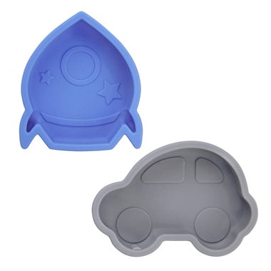 Kushies Silidip Silicone Mini Bowl - Grey Car / Blue Rocket