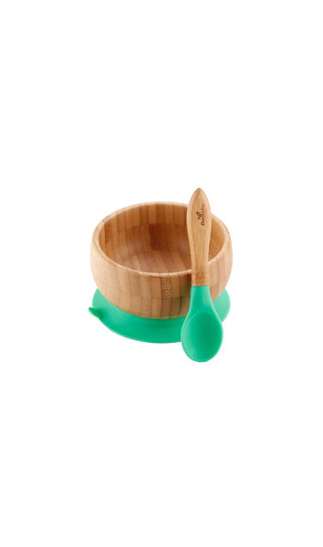 Avanchy Baby Bamboo Stay Put Suction Bowl & Spoon - Green