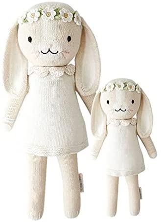 Cuddle + kind Hannah The Bunny Ivory Regular 20" Hand-Knit Doll – 1 Doll = 10 Meals, Fair Trade, Heirloom Quality, Handcrafted in Peru, 100% Cotton Yarn