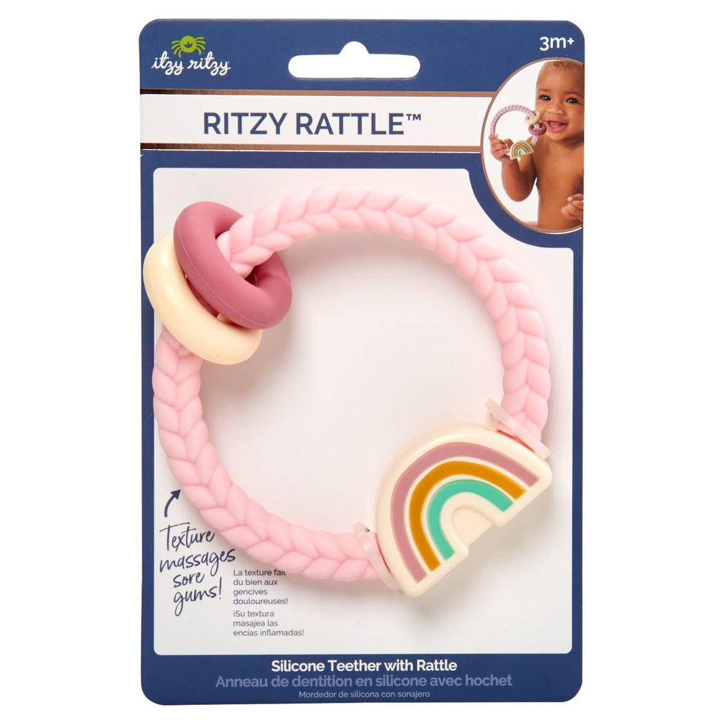 Itzy Ritzy Ring Rattle & Teether - Pink Rainbow