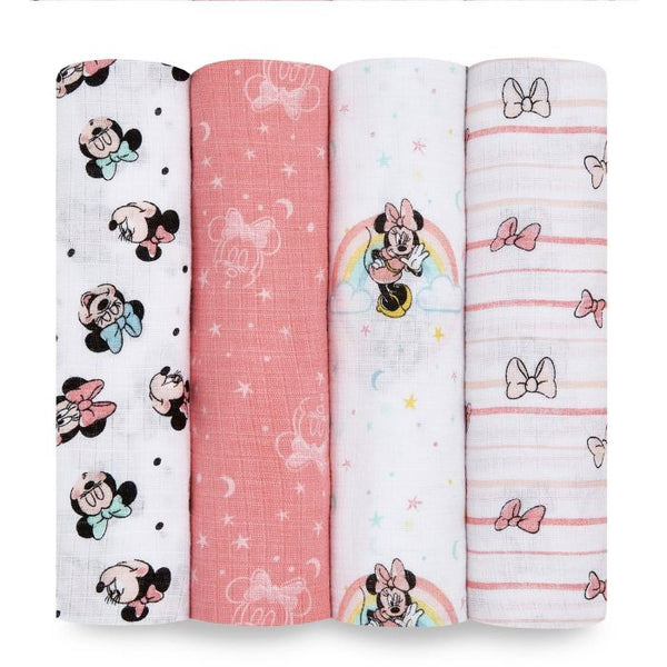Aden and Anais Disney 4-Pack Cotton Muslin Swaddles - Minnie Rainbows