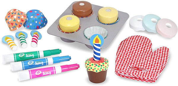 Melissa & Doug Bake & Decorate Cupcake Set (Pretend Play, Colorful Wooden Play-Food Set
