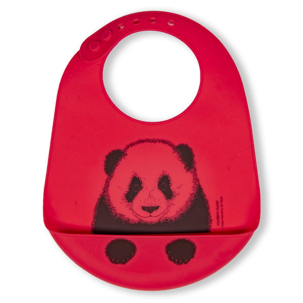 Modern Twist Silicone Catch Bib - Peeking Panda / Lucky Red