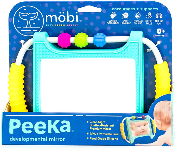 MOBI Peeka Baby Developmental Mirror - Safe Newborn Toys, Brain Development 0 Months+, Flat, Upright, Portable Small Mirror, Best for Tummy Time Play