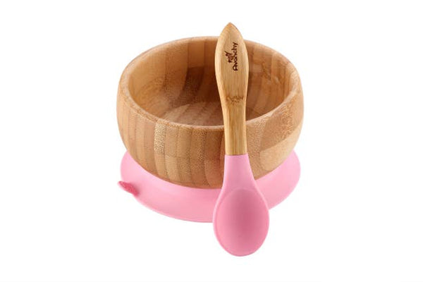 Avanchy Baby Bamboo Stay Put Suction Bowl & Spoon - Pink