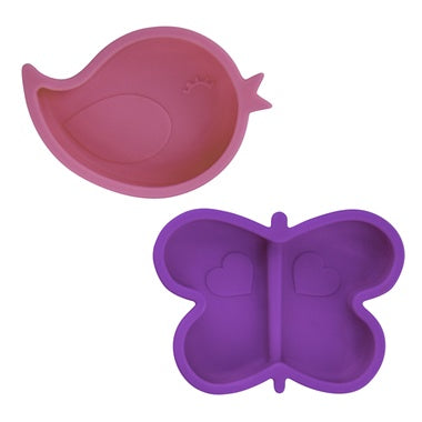 Kushies Silidip Silicone Mini Bowl - Fuchsia Bird / Purple Butterfly