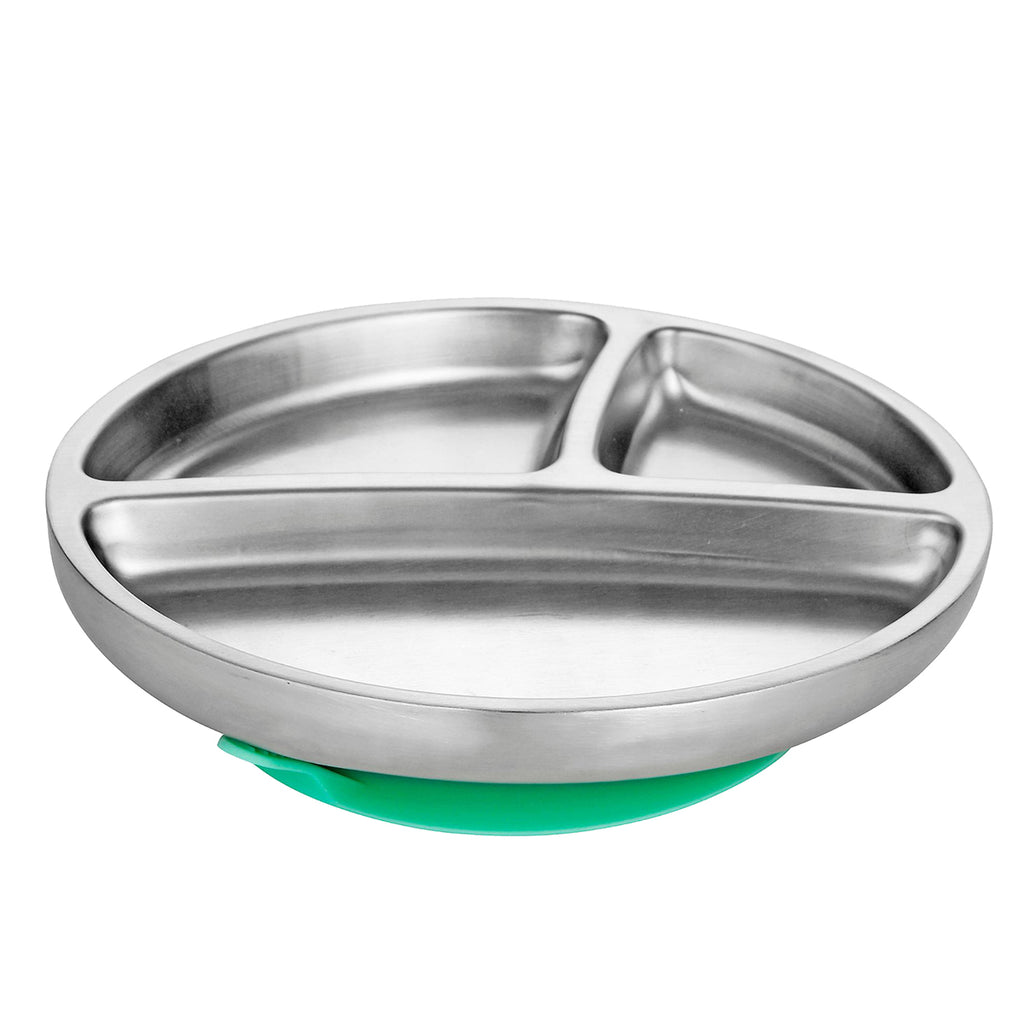 Avanchy Stainless Steel Suction Toddler Plate - Green