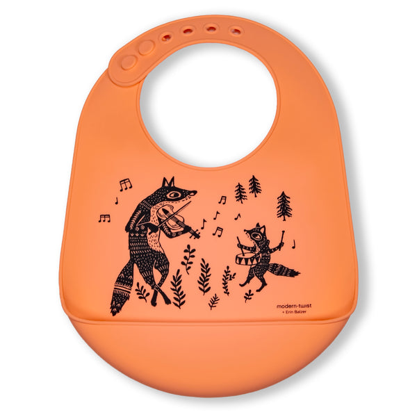 Modern Twist Silicone Catch Bib - Fox Family / Melon