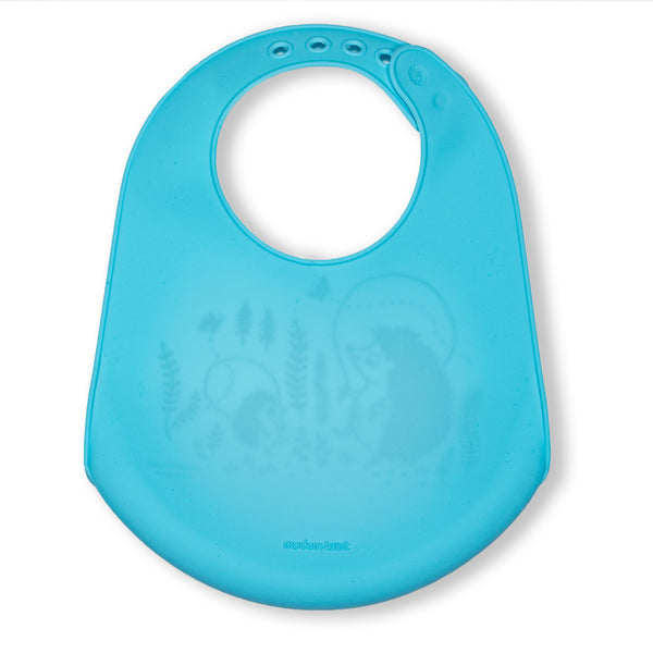 Modern Twist Silicone Catch Bib - Hedgehog Family / Cornflower