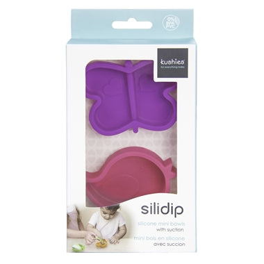 Kushies Silidip Silicone Mini Bowl - Fuchsia Bird / Purple Butterfly