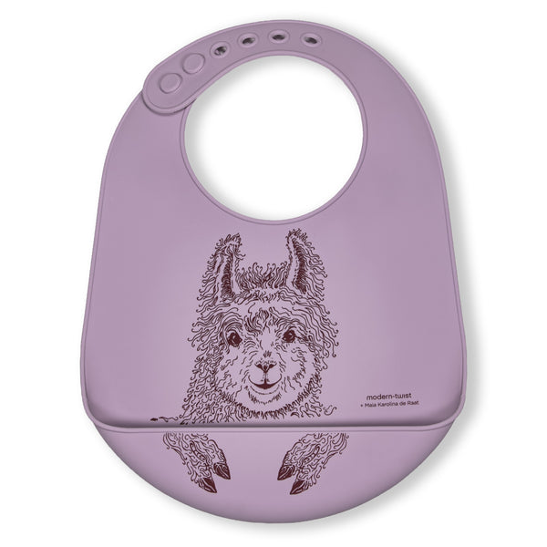 Modern Twist Silicone Catch Bib - Mama Llama / Lovely Lavender