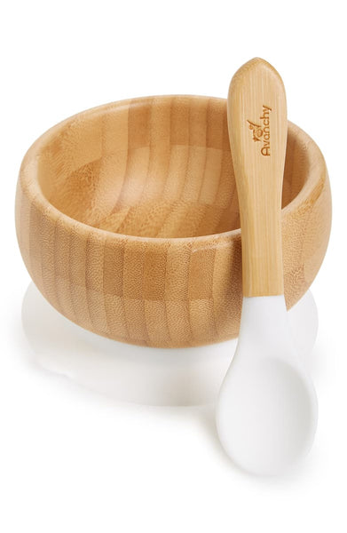 Avanchy Baby Bamboo Stay Put Suction Bowl & Spoon - White