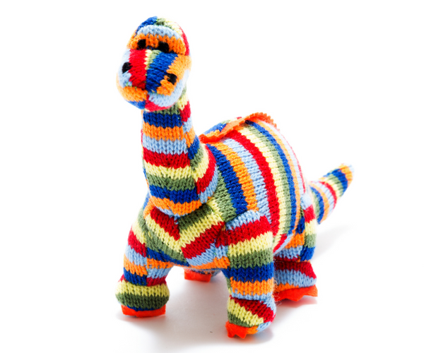 Best Years Knitted Bold Stripe Diplodocus Dinosaur Plush Toy