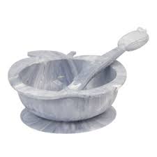 Kushies Silibowl & Spoon Set - Marble Grey