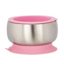Avanchy Stainless Steel Suction Baby Bowl & Lid - Pink