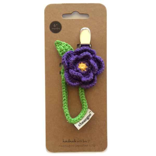 Purple Dahlia Crocheted Pacifier Clip