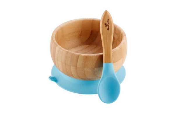 Avanchy Baby Bamboo Stay Put Suction Bowl & Spoon - Blue