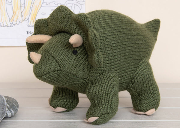 Best Years Knitted Triceratops Toy - Moss Green